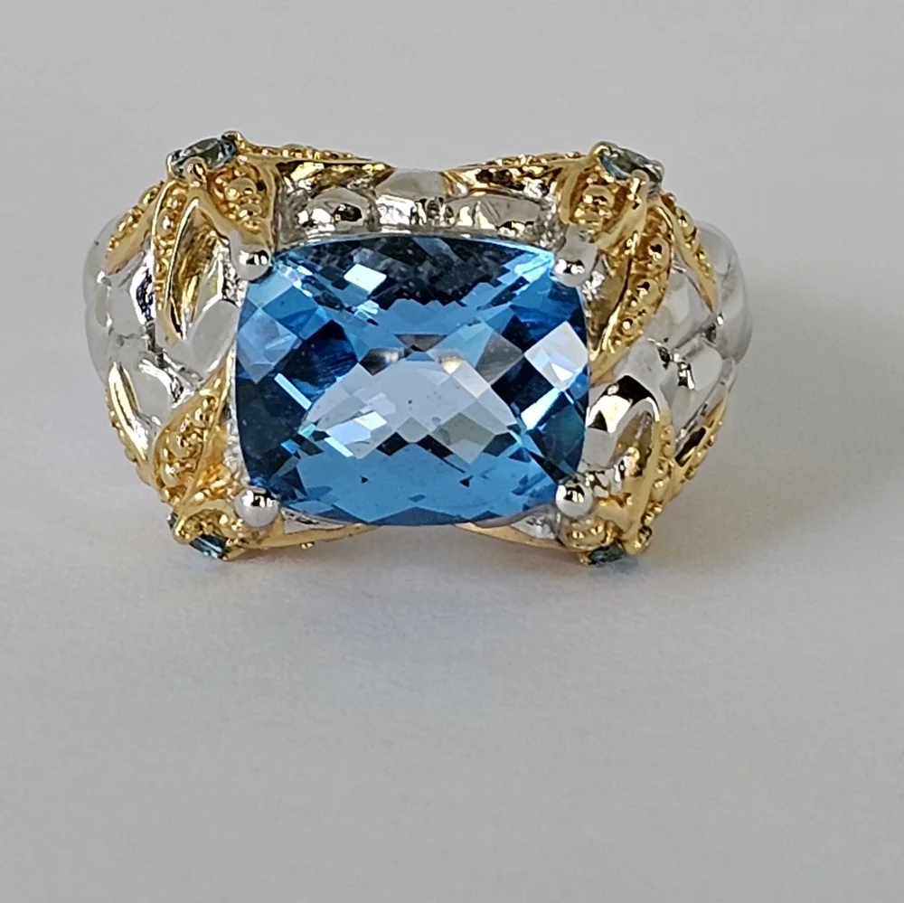 Genuine Victoria Wieck Blue Topaz Ring 14K Sterling Silver Size 6.5! - Picture 3 of 9